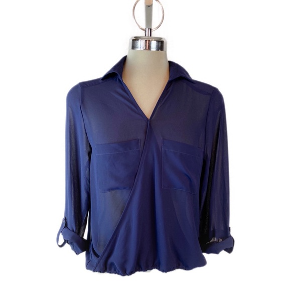 NWT BAR lll CrossOver Open Back Draped Navy Top - Picture 2 of 8